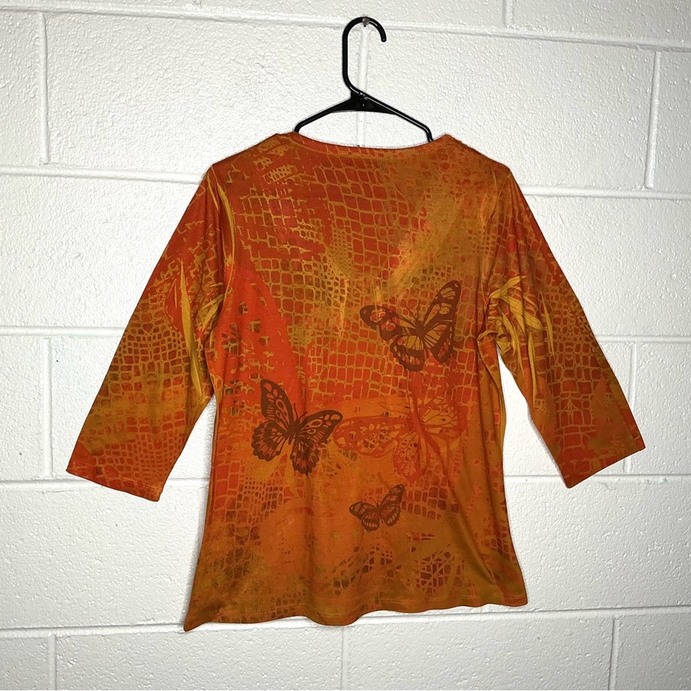< Y2K Jane Ashley Orange Butterfly Pattern Top > - Picture 5 of 5